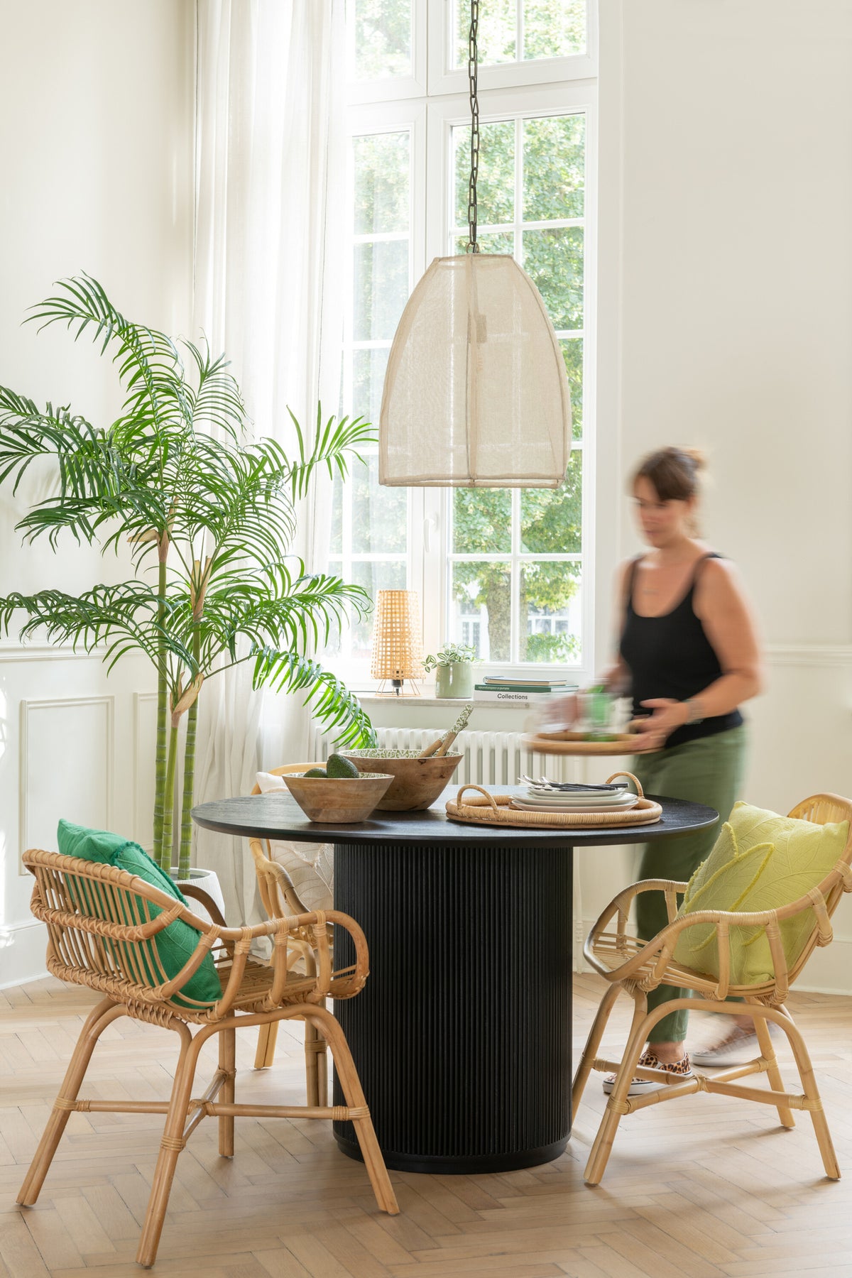 Bamboo Palm in Pot Plastic Green/Black Small J-Line