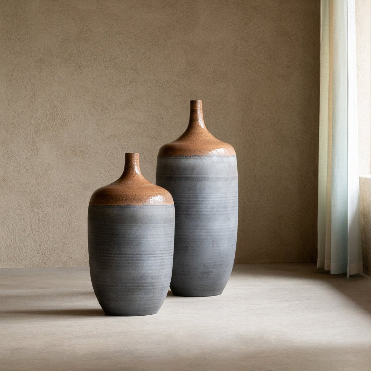 Floor Vase Bottle Ceramic Caramel/Grey-Blue Large J-Line