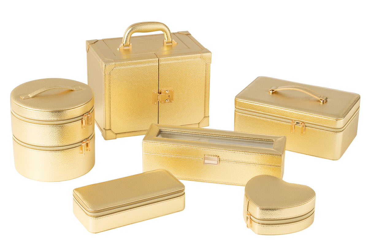 Jewelry Case With Handle Faux Leather Gold J-Line