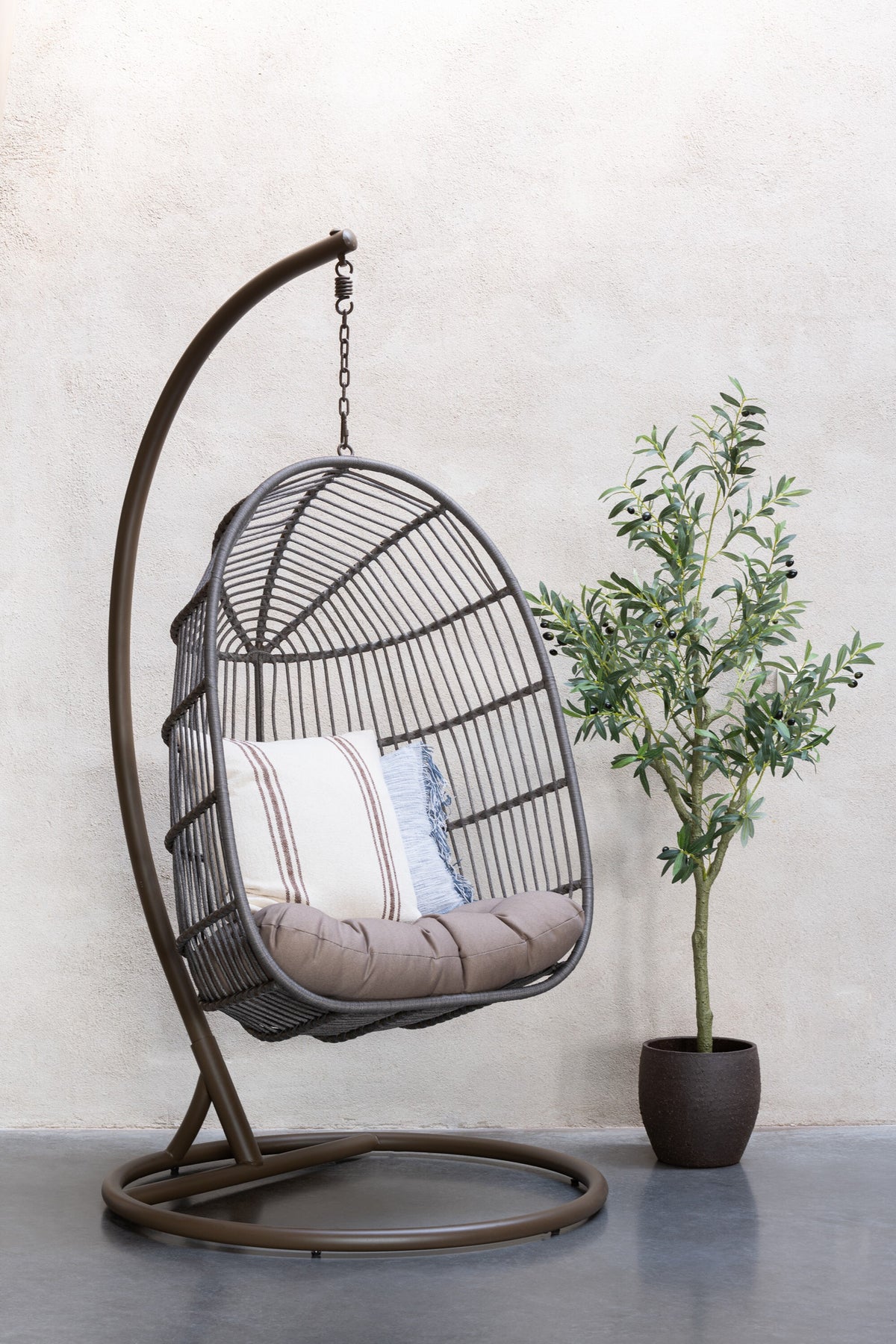 Hanging Chair + Cushion Egga Metal/Rope Brown J-Line