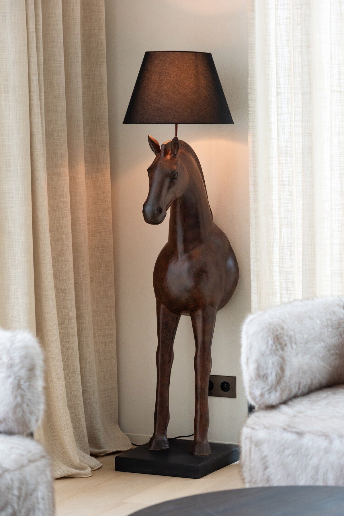 Floor Lamp Horse Front Dark Brown Polyresin J-Line