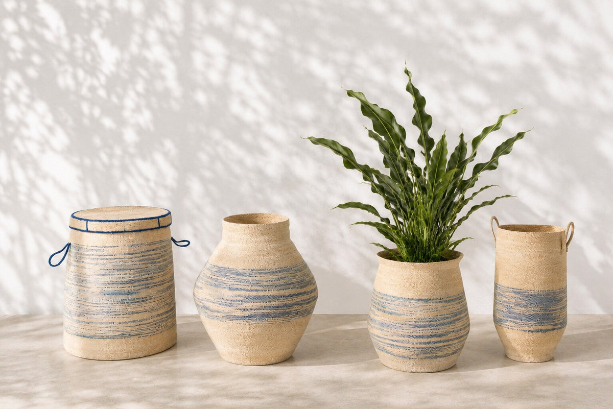 Basket Striped Seagrass Natural/Blue Small J-Line