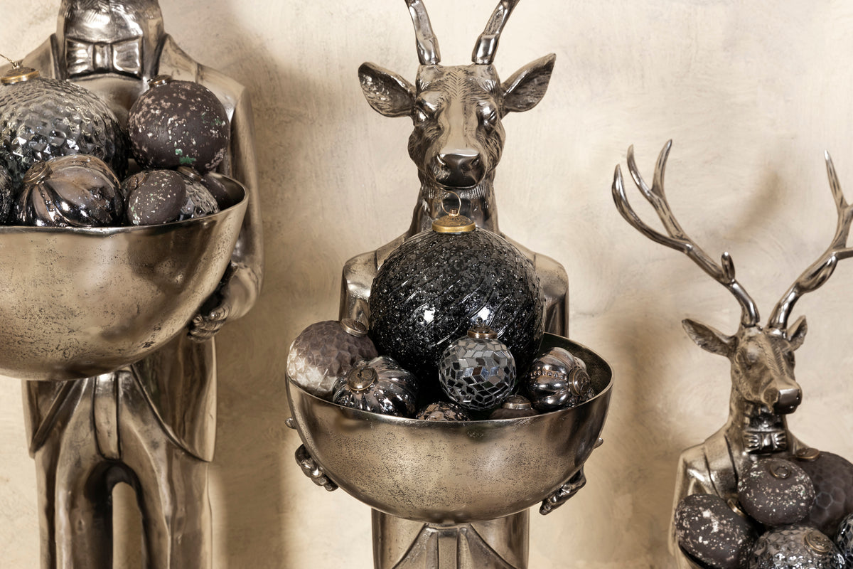 Reindeer Statue with Tray Gun Metal 109cm Small PTMD