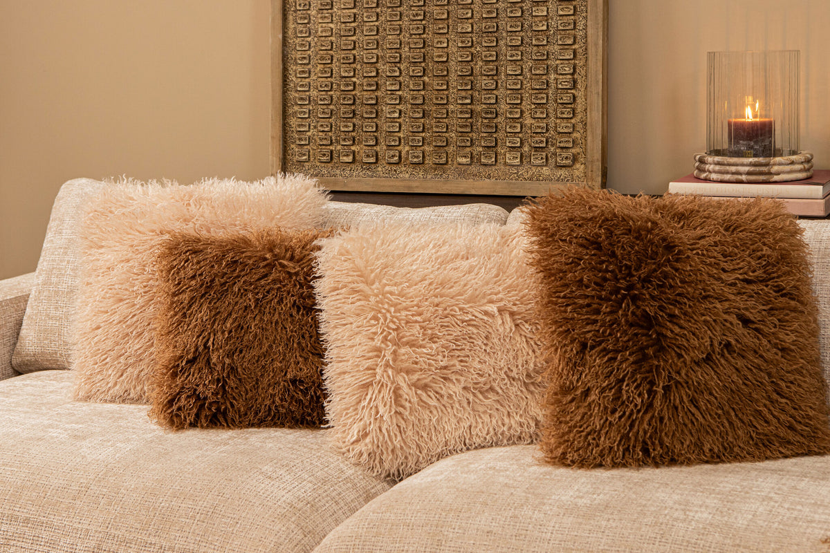 Rexx Beige Faux Sheepskin Cushion Rectangle PTMD