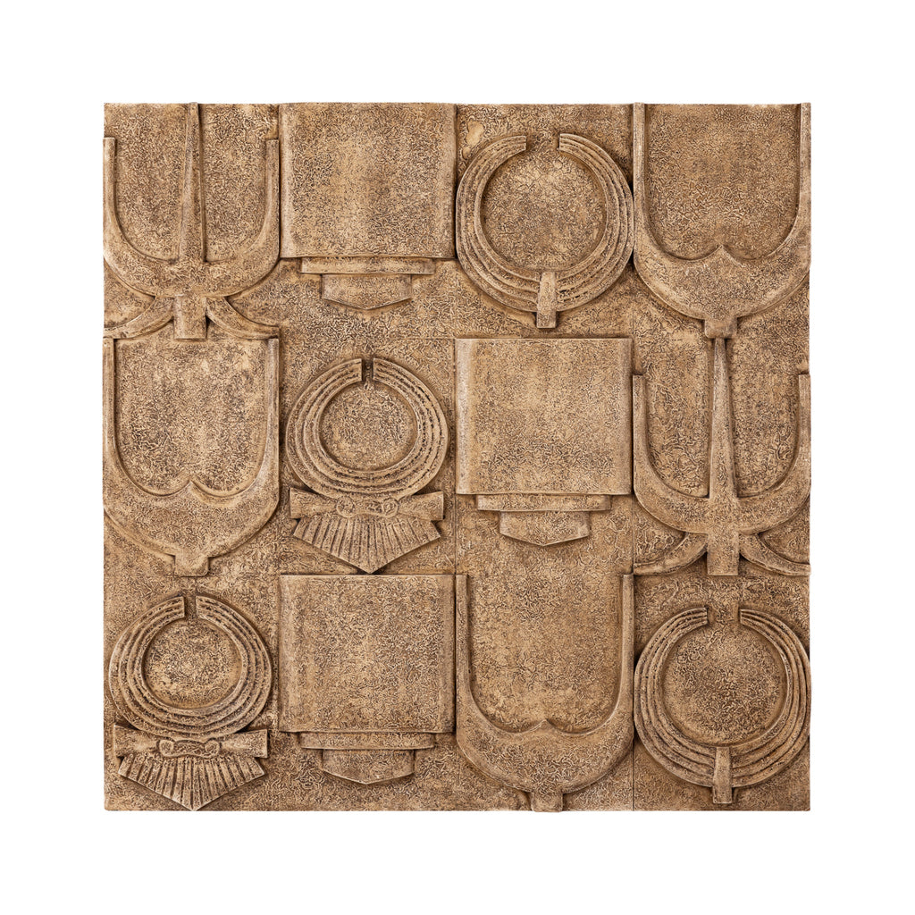 Saku Beige MDF Ancient Symbols Antique Wall Panel PTMD