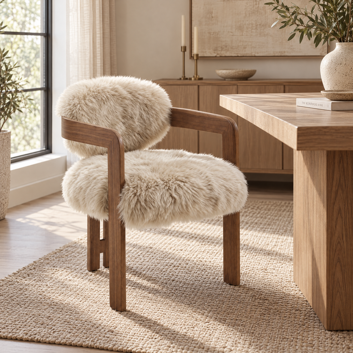 Avelon Dining Chair Genuine Sheepskin Beige Ash Wood PTMD