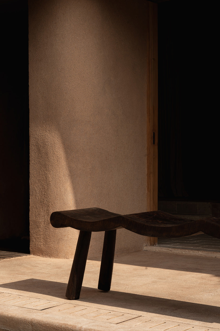 The Lombok Wave Bench Dark Walnut Medium Bazar Bizarre