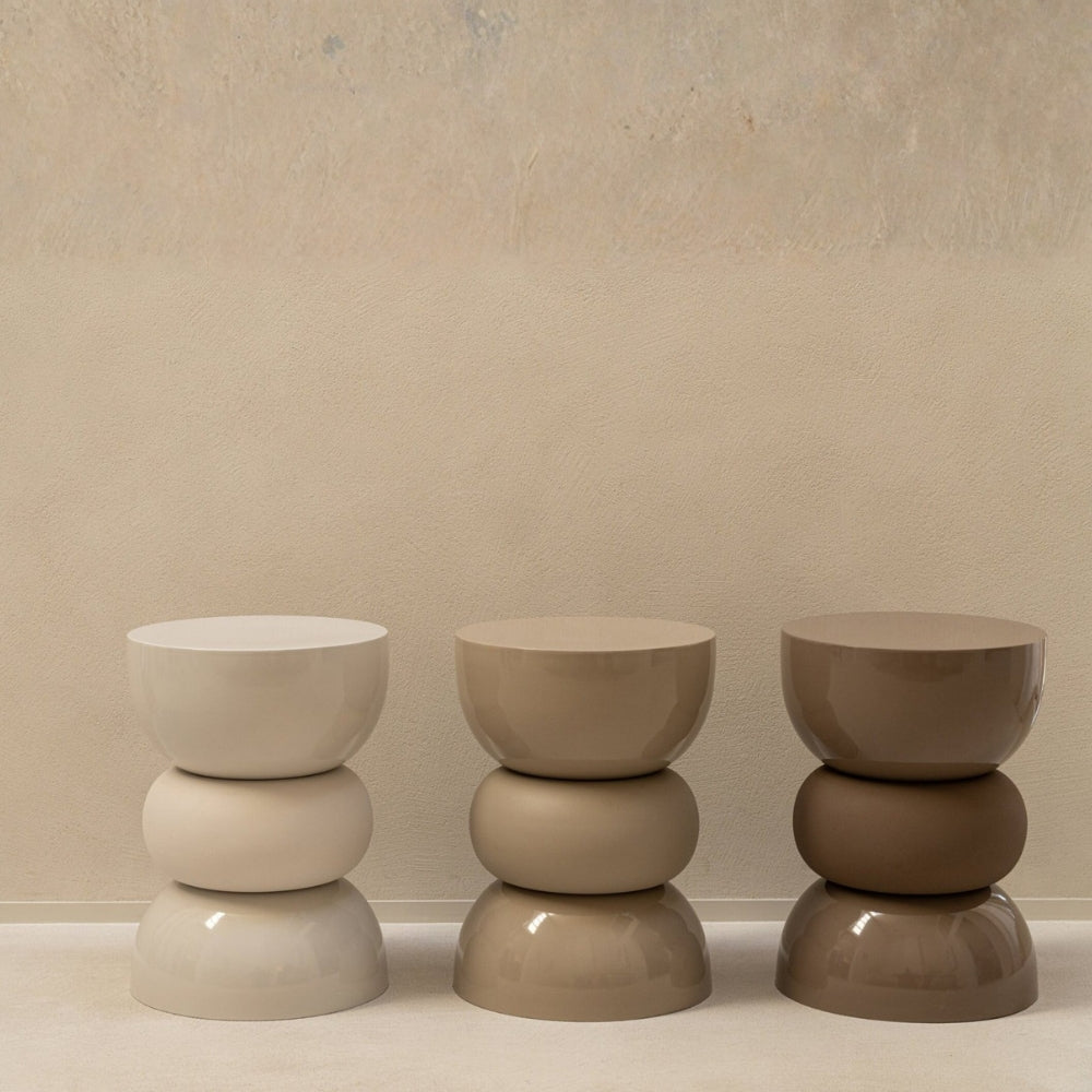 Side Table Glossy Matte Iron Beige J-Line