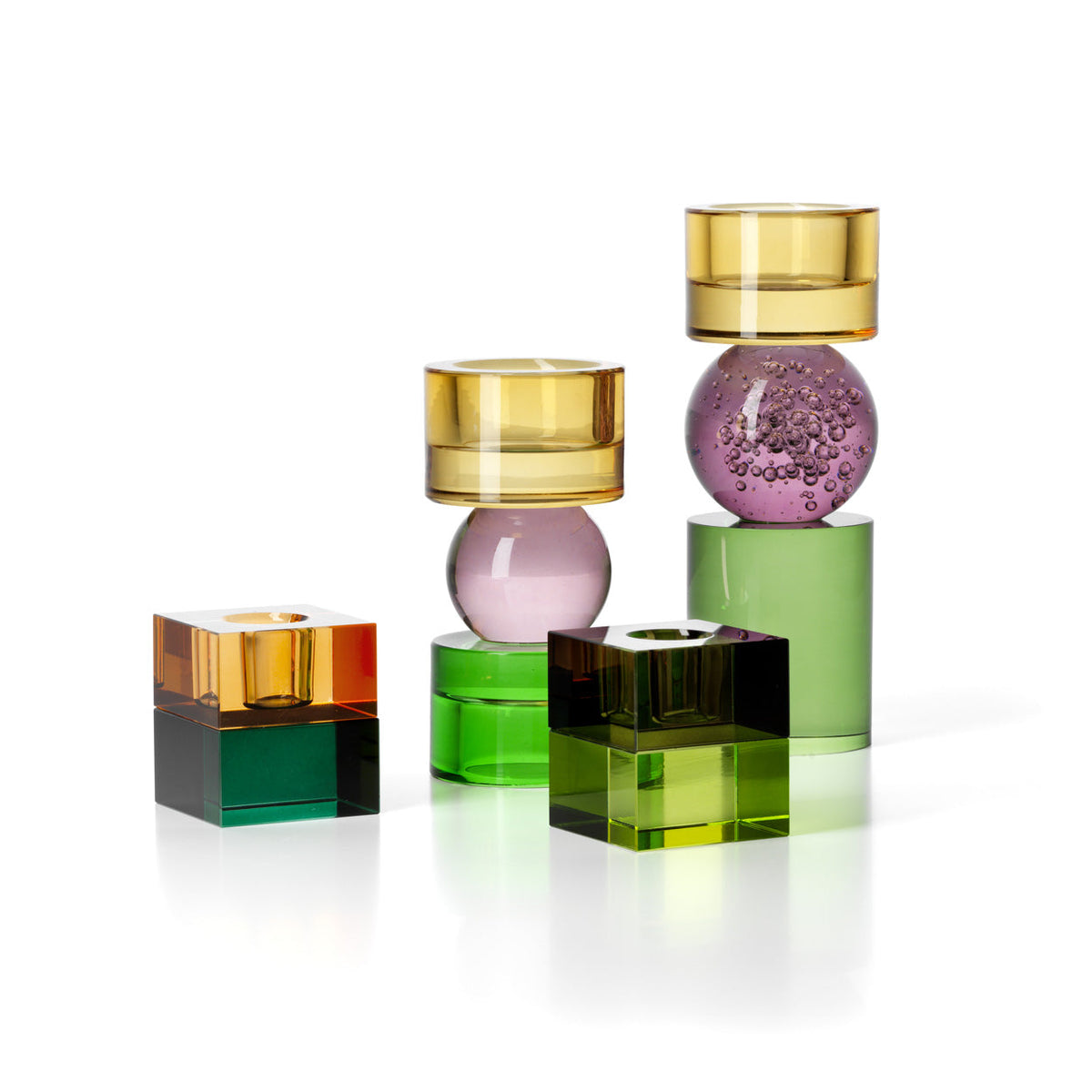 The Gem Blocks Candlestick Green Amber Bazar Bizar