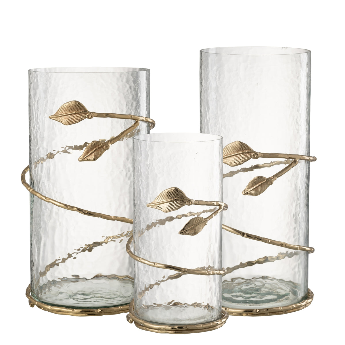 Glass Lanterns with Gold Leaves Set of 3 J-Line