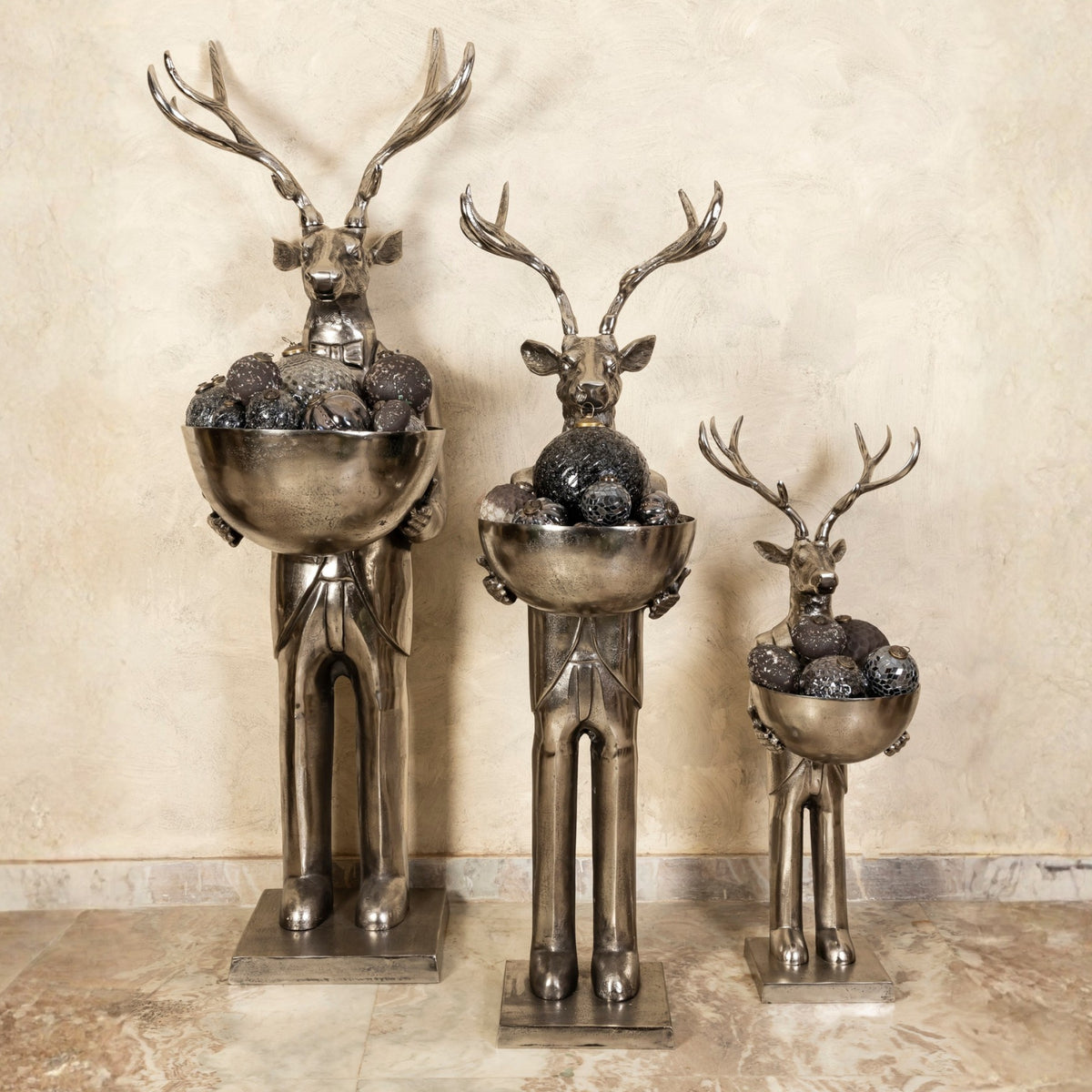 Reindeer Statue with Scale Gun Metal 192cm Large PTMD