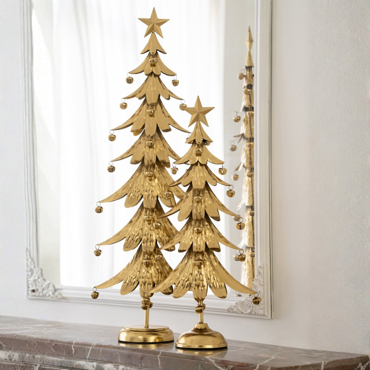 Set Of 2 Christmas Trees With Star Metal Gold J-Line