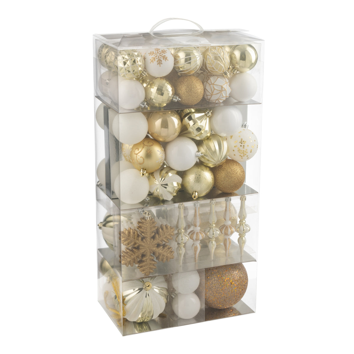 Box Of 80 White/Gold-Colored Plastic Christmas Baubles J-Line