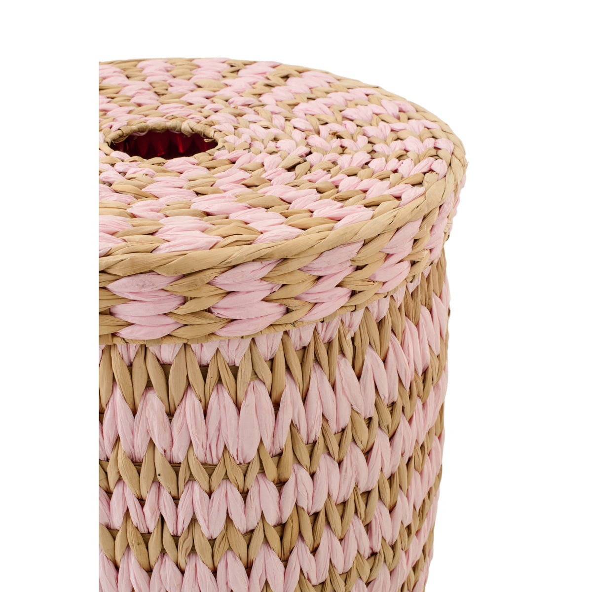 Set of 2 Baskets with Lid Striped Trim Natural/Light Pink J-Line