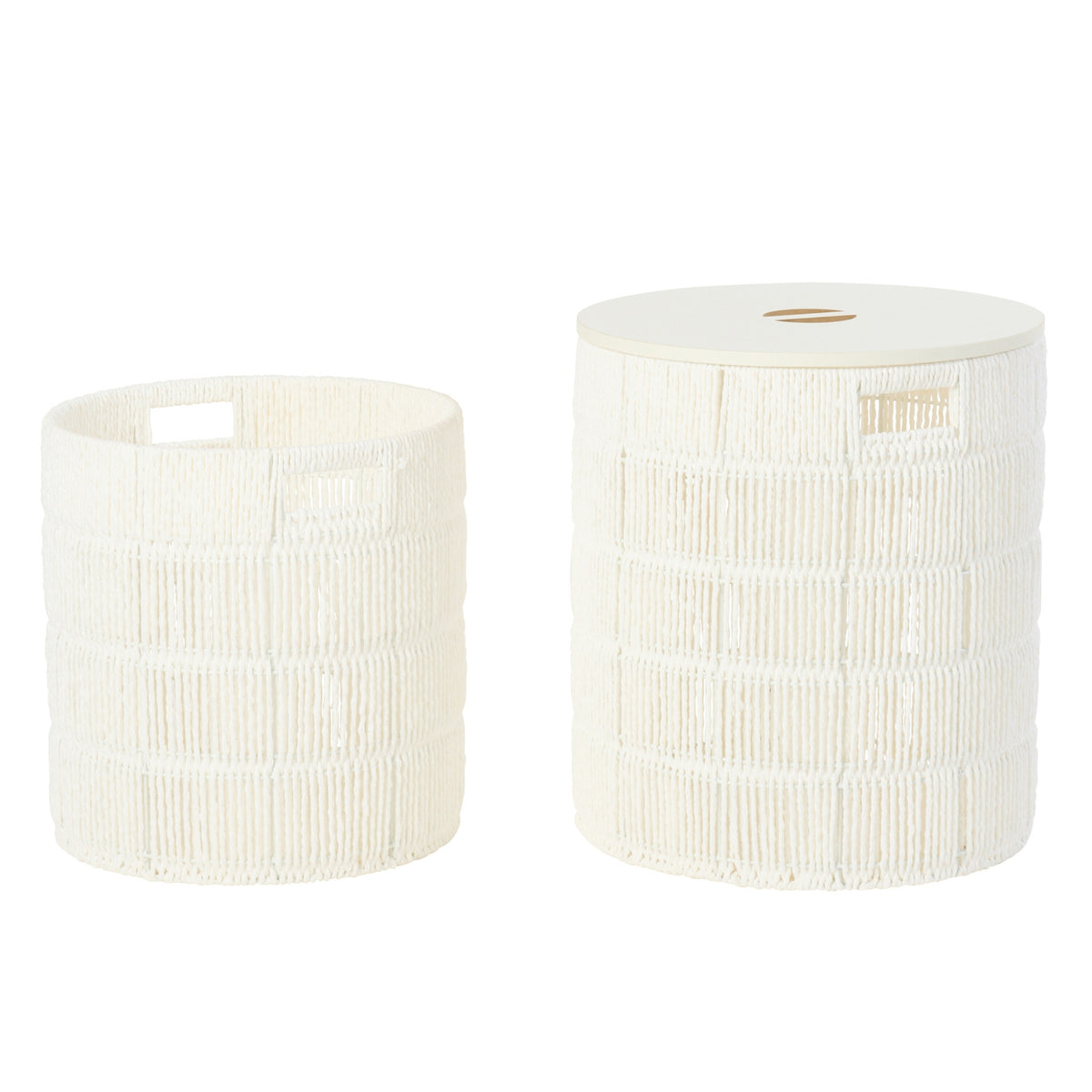 Set Of 2 Round White Paper Baskets + Lids J-Line