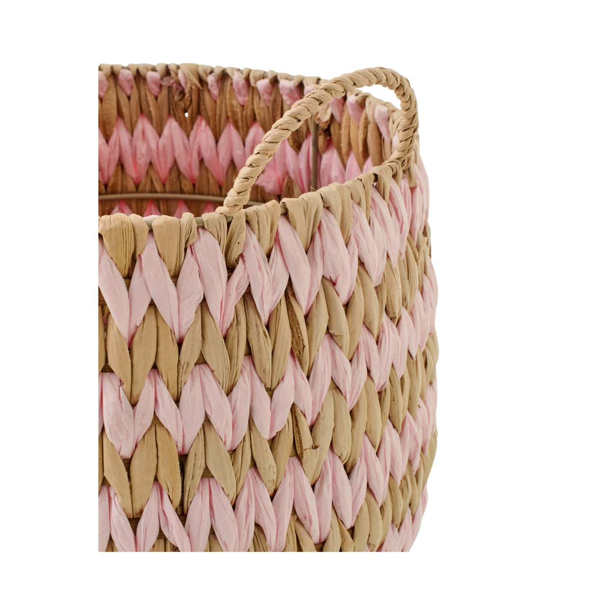 Set Of 2 Baskets With Handles Striped Trim Natural/Light Pink J-Line