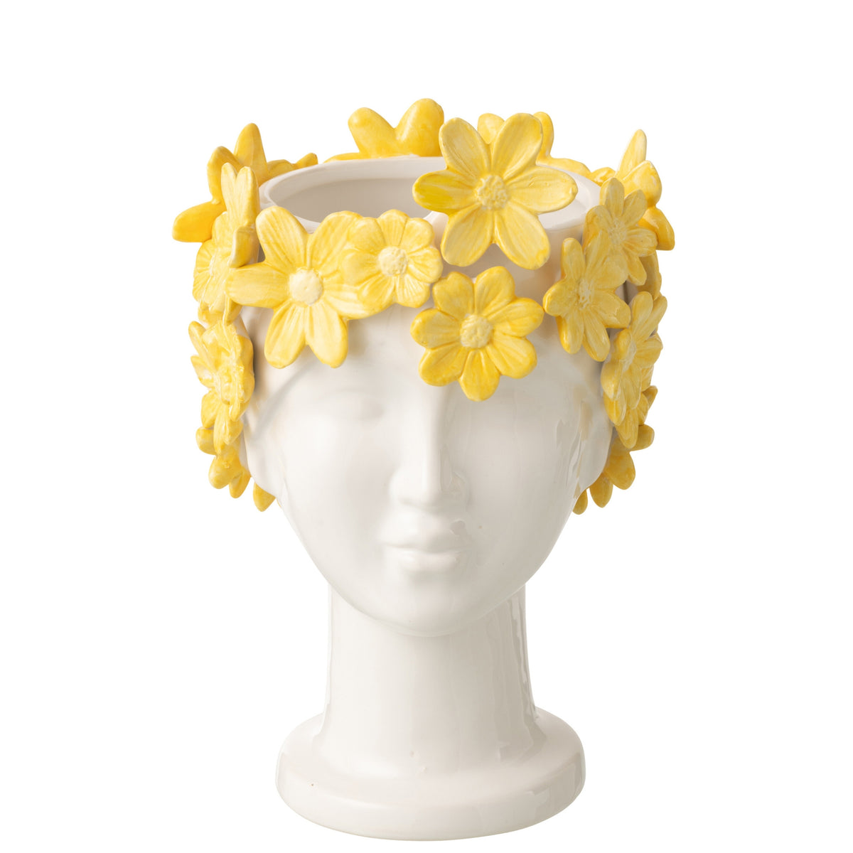 Flower Pot Lady Flowers Ceramic White/Yellow J-Line