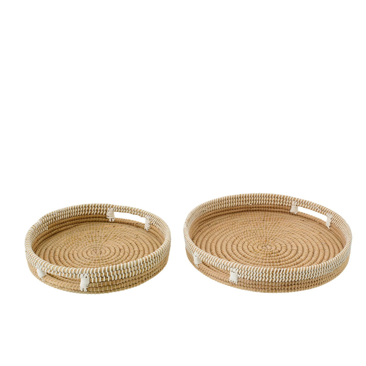 Set of 2 Decorative Natural/White Rattan Trays J-Line