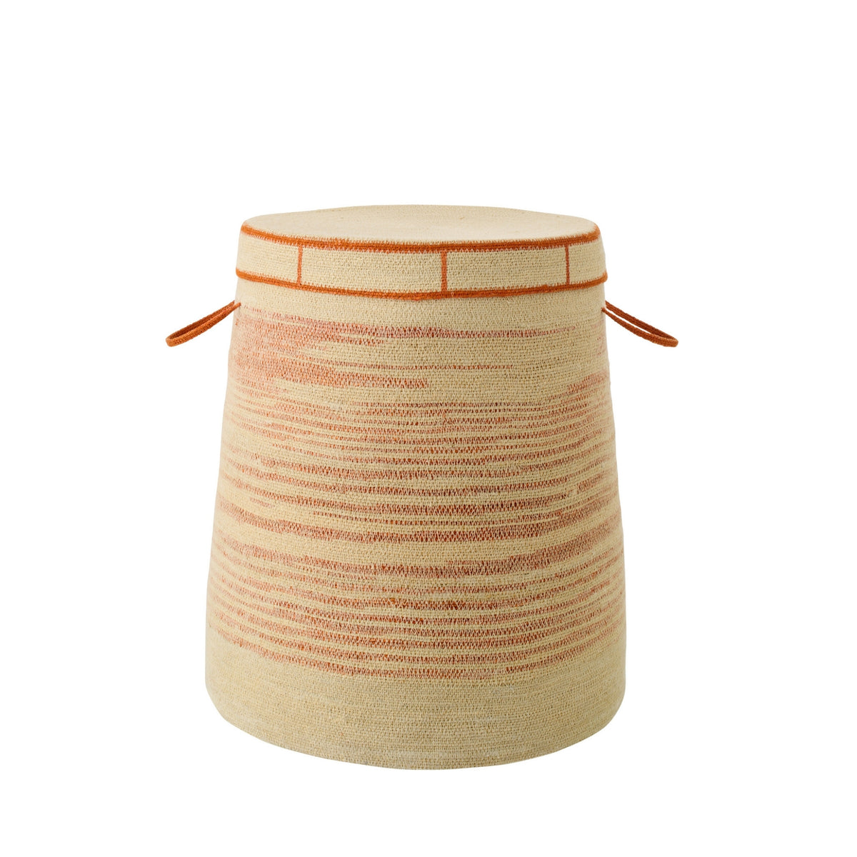 Basket With Handle + Striped Seagrass Lid Natural/Dark Orange J-Line