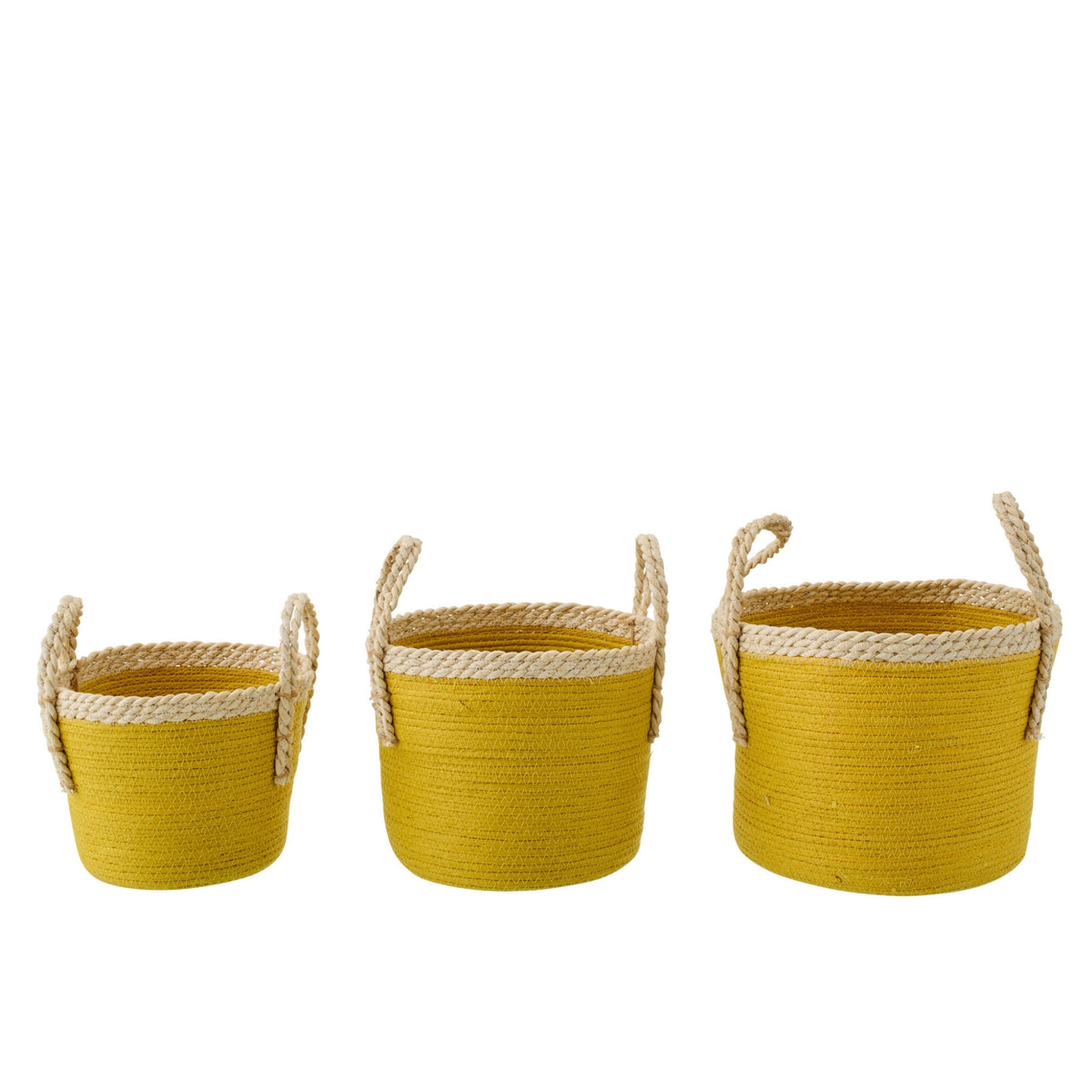 Set Of 3 Baskets With Handles Paper Mustard Yellow/Natural J-Line