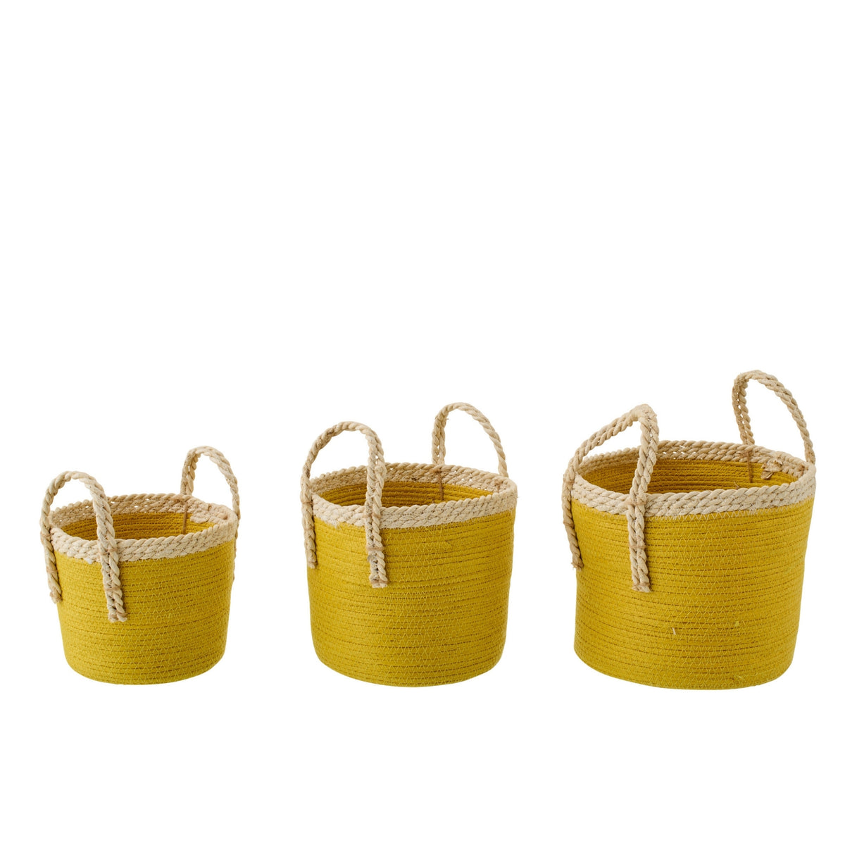 Set Of 3 Baskets With Handles Paper Mustard Yellow/Natural J-Line