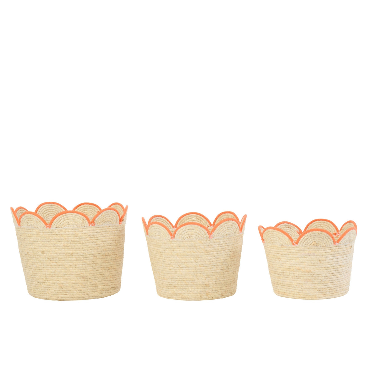Set of 3 Flower Baskets Corn Husk Natural/Orange J-Line