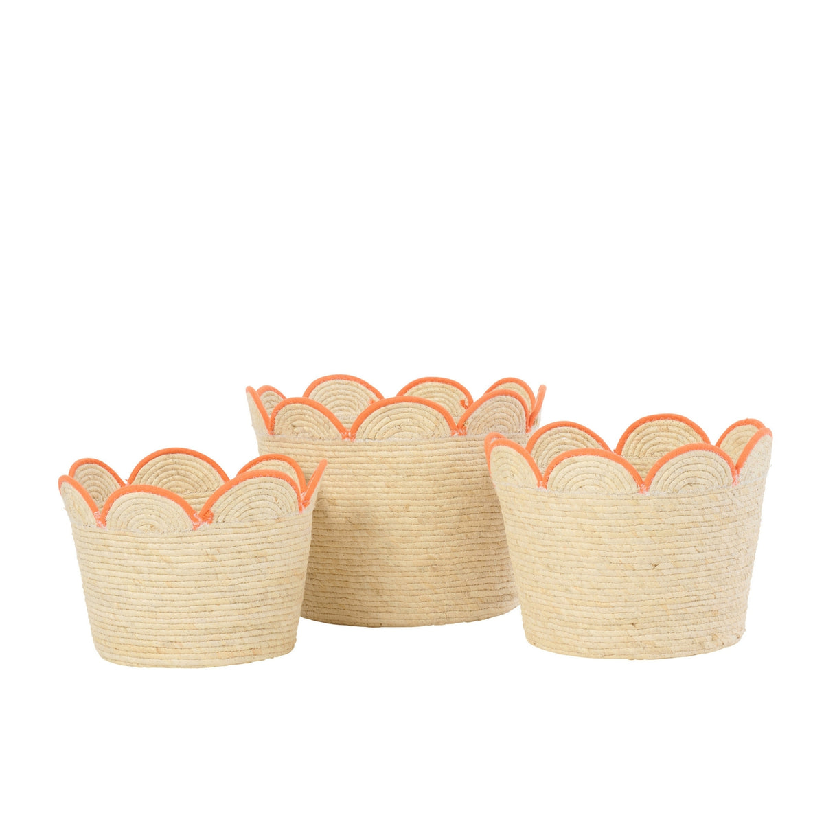Set of 3 Flower Baskets Corn Husk Natural/Orange J-Line