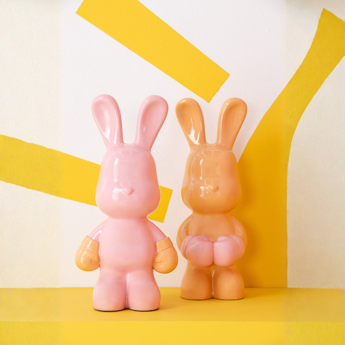 June Bunny Boxing Polyresin Apricot/Light Pink Assortment Of 2 J-Line