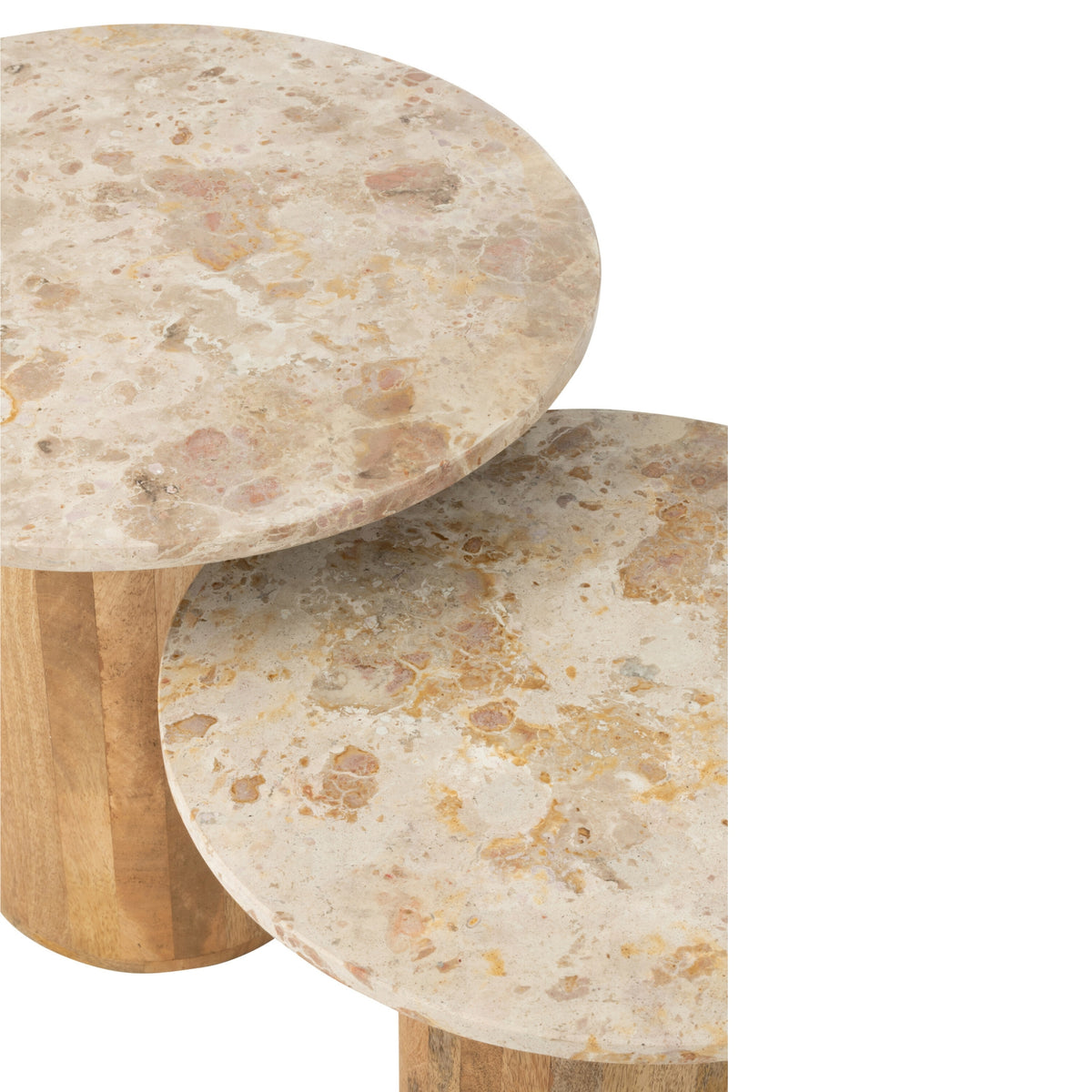 Side Table Round Marble - Wood - Beige/Brown - Set of 2 J-Line