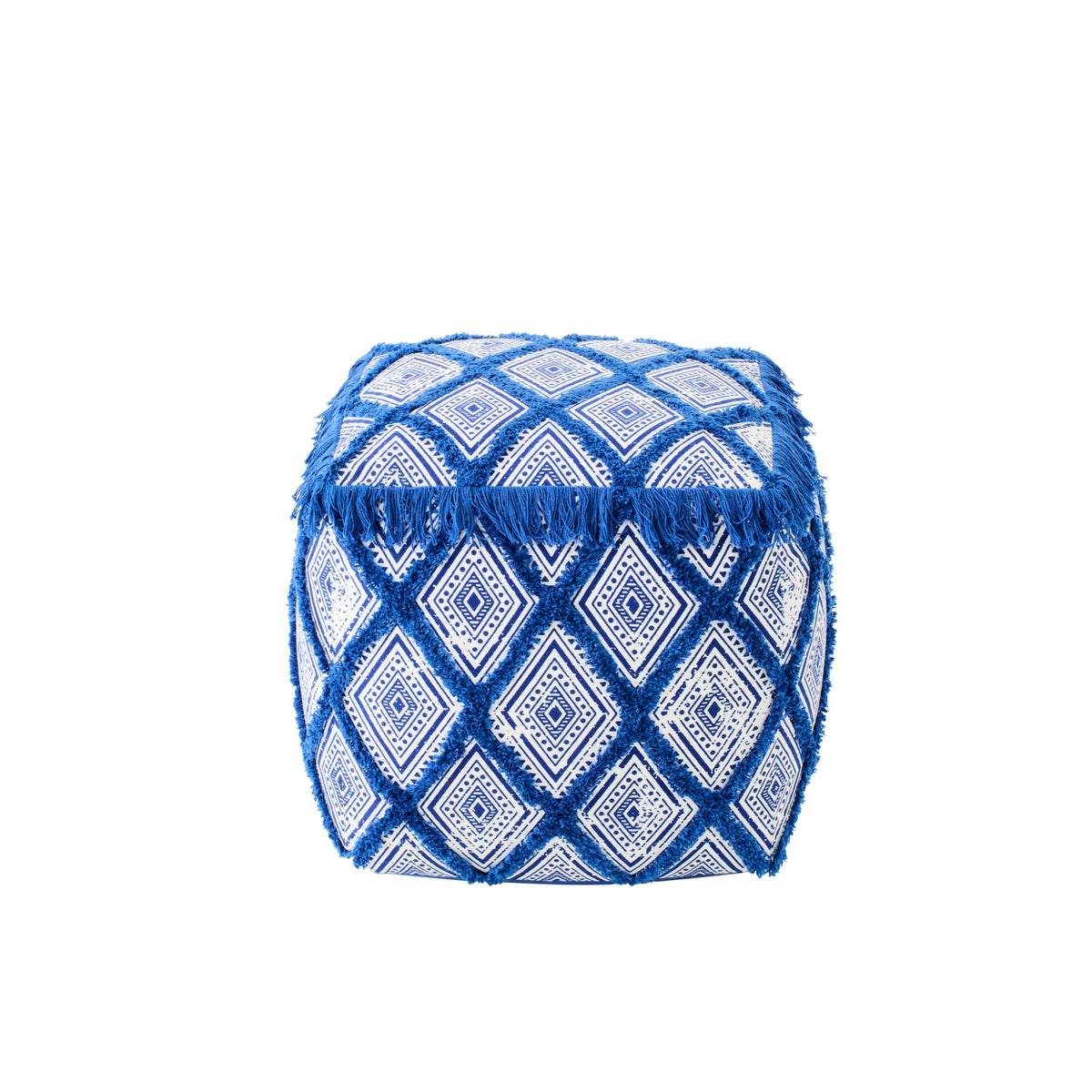 Pouf Oriental Pattern Cotton Blue/White J-Line