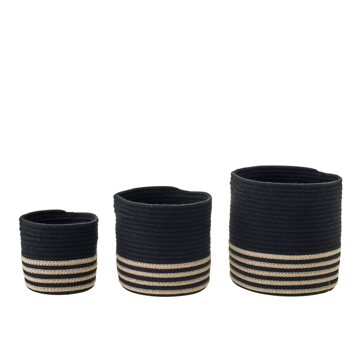 Set of 3 Baskets Striped Polyester Black/Beige J-Line