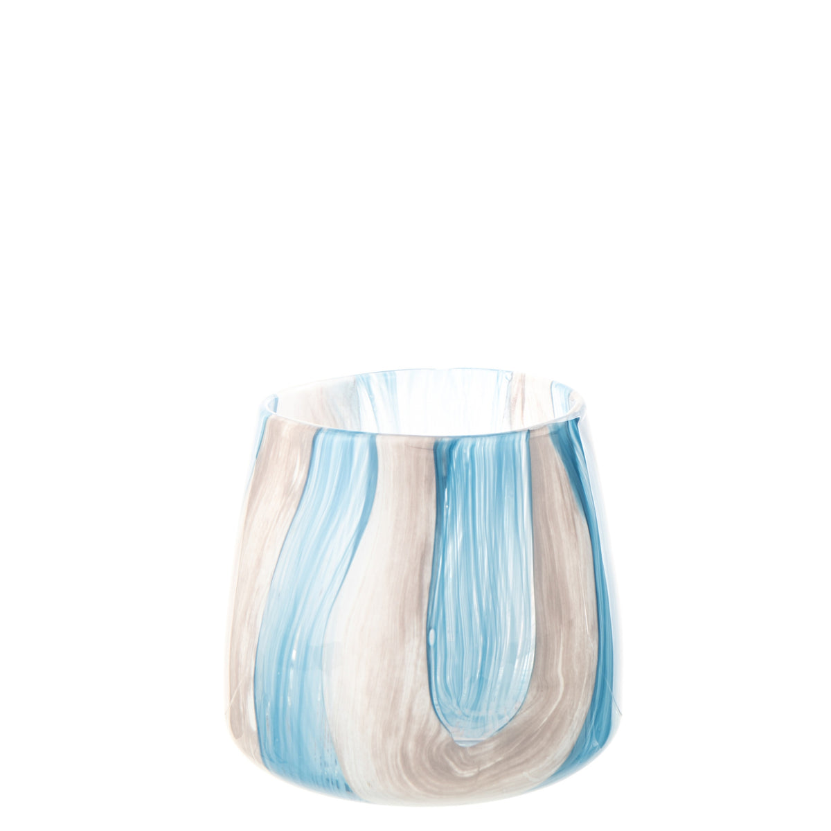 Tealight Holder Striped Glass Azure Blue/White Small J-Line