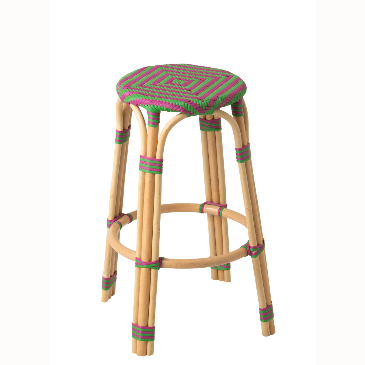 Outdoor Bar Stool Geo Round Rattan Pink/Green J-Line