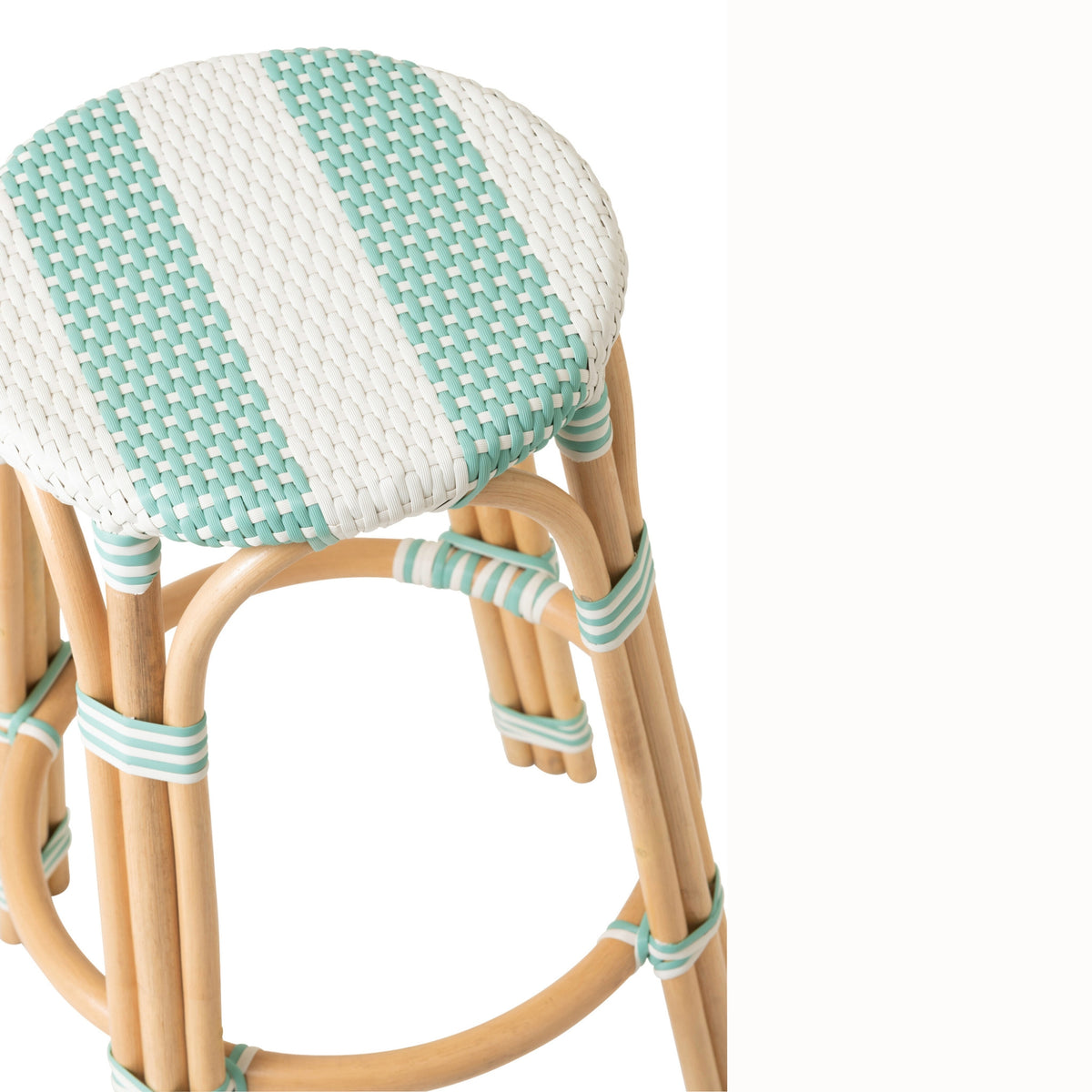 Outdoor Bar Stool Geo Round Rattan Light Blue/White J-Line