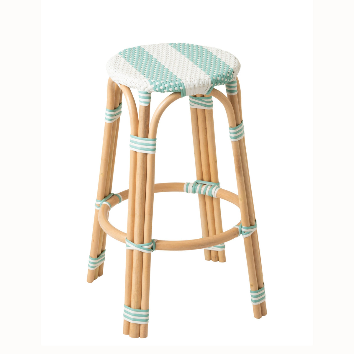 Outdoor Bar Stool Geo Round Rattan Light Blue/White J-Line