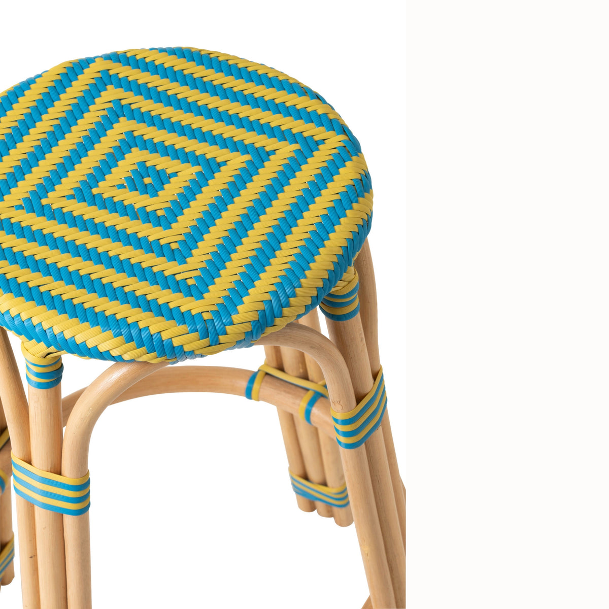 Outdoor Bar Stool Geo Round Rattan Yellow/Azure Blue J-Line