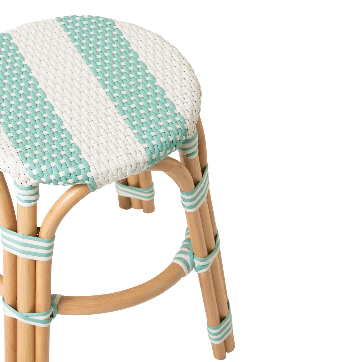 Stool Striped Rattan Light Blue/White J-Line