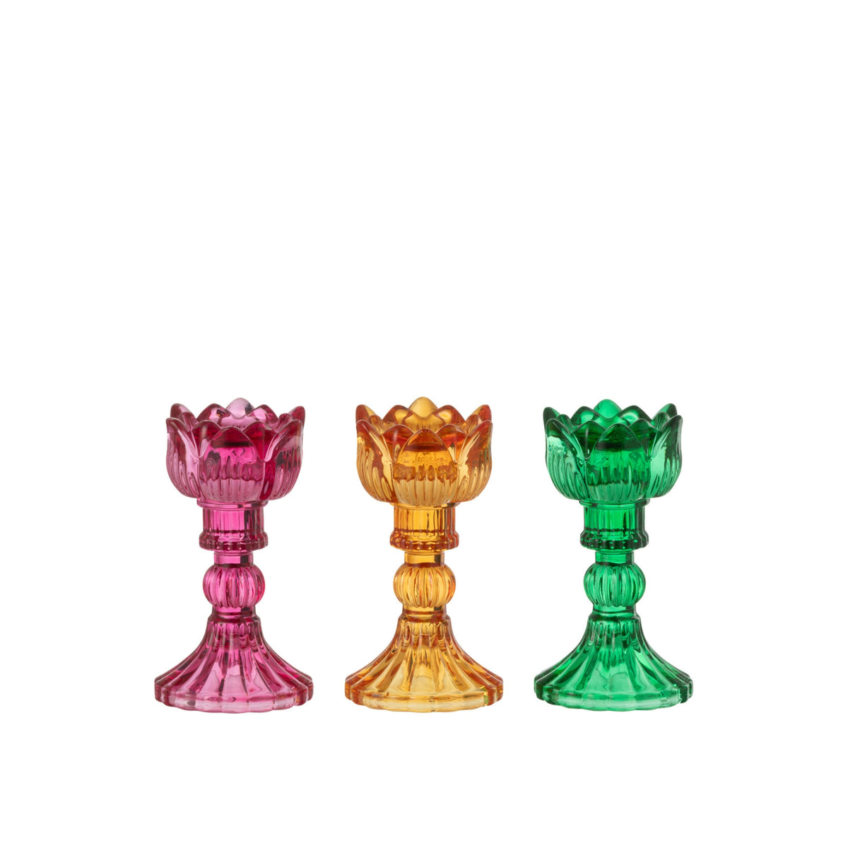 J-Line Set of 3 Mixed Glass Rose Candle Holders