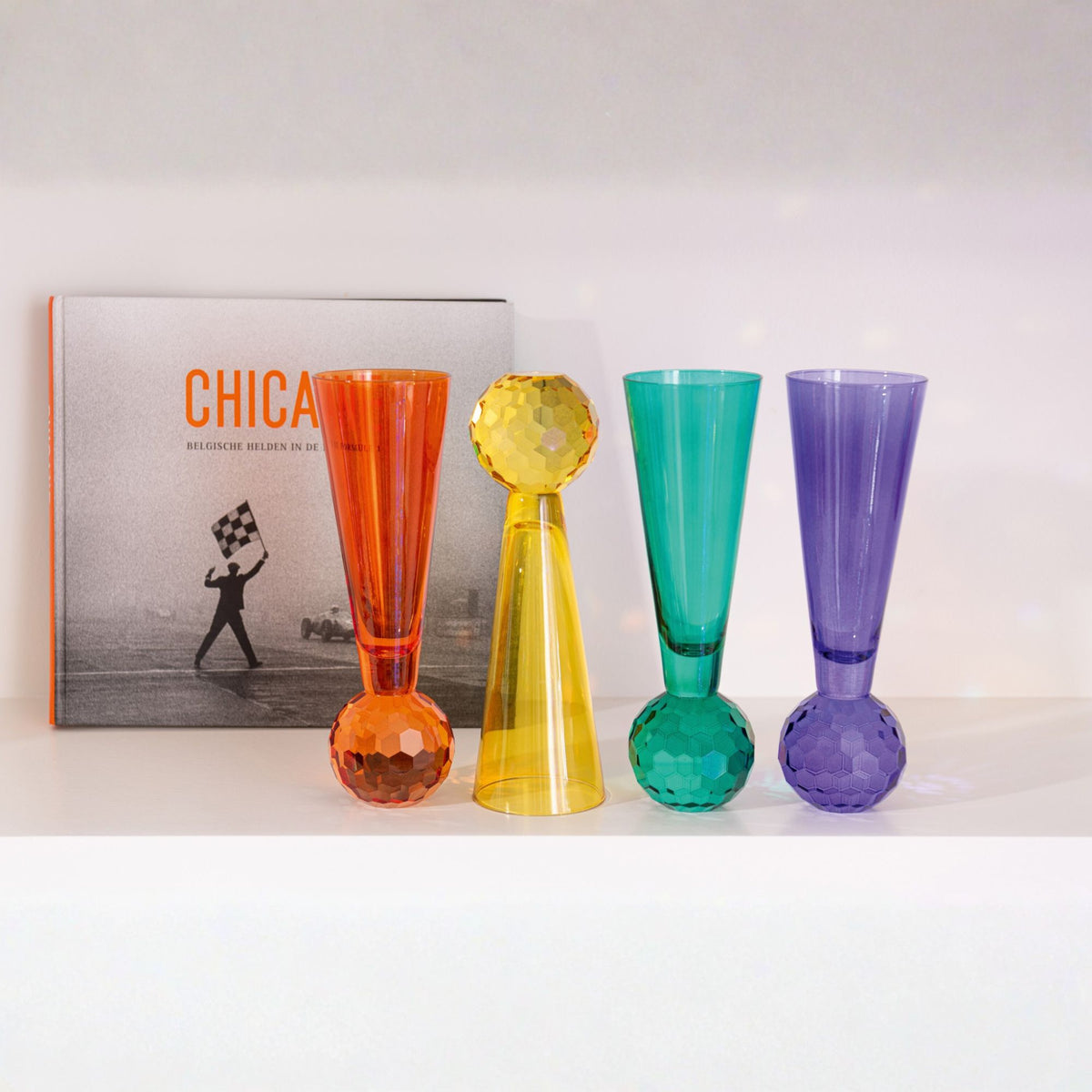 Champagne Glass Ball Glass Yellow/Orange Set of 3 J-Line