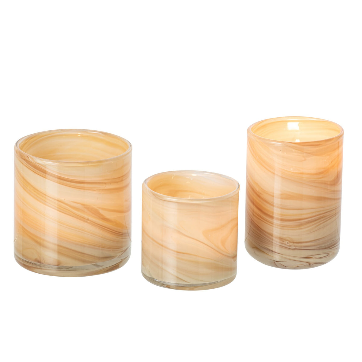 Set of 3 Tealight Holders Marble Glass Light Beige/Brass J-Line