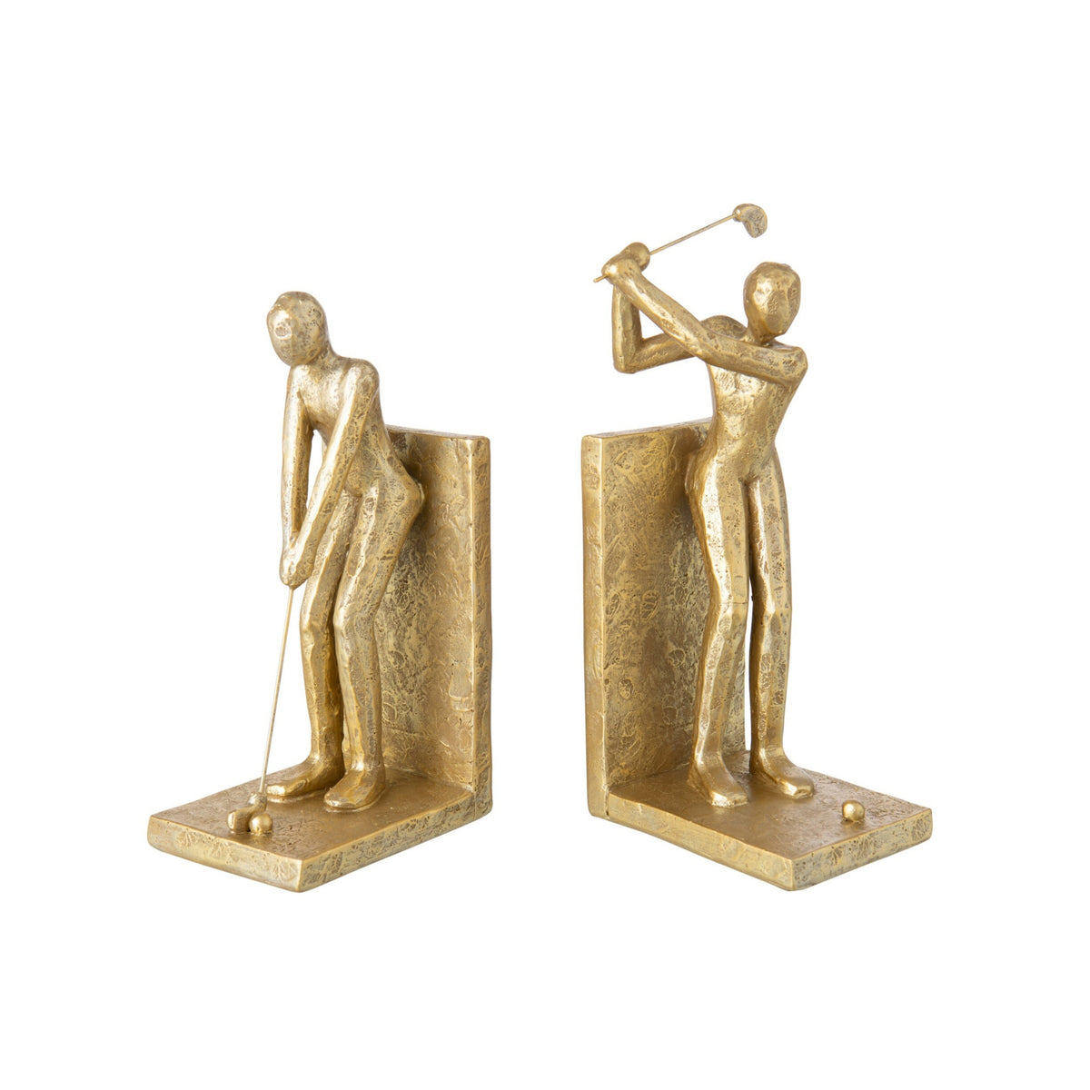 Set of 2 Bookends Golfer Resin Gold J-Line