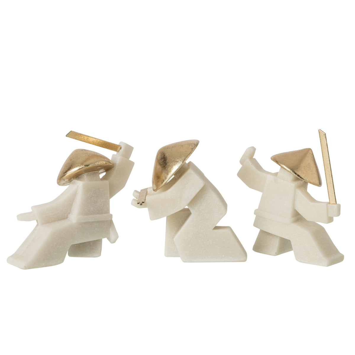 Figurine Martial Arts Resin White/Gold Assortment Of 3 J-Line