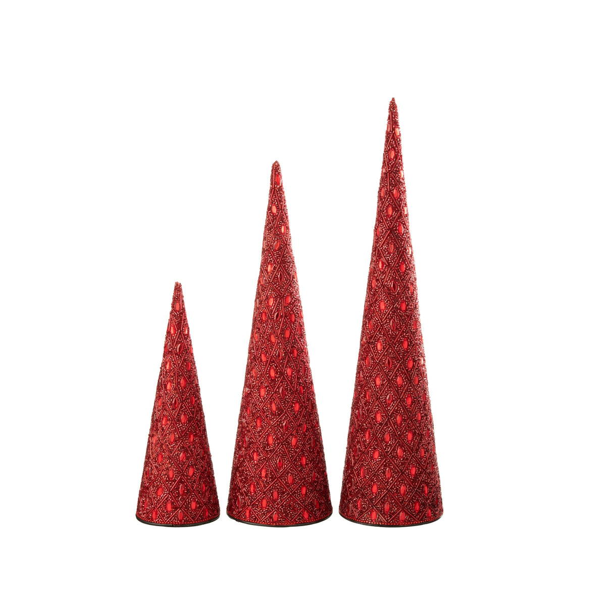 Cone Iron/Beads Christmas Red Set of 3 J-Line