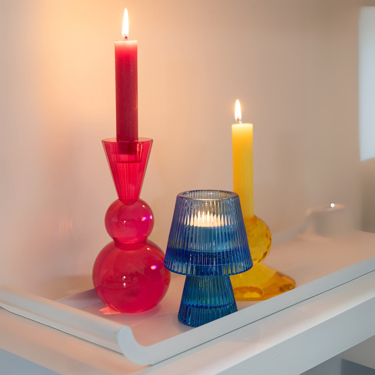 J-Line Set of 3 Yellow/Orange Glass Ball Candle Holders