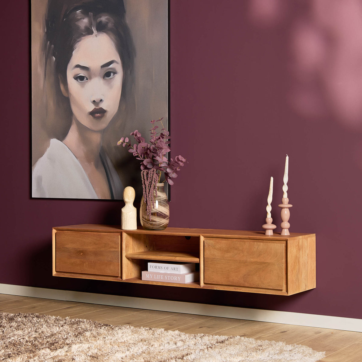 Floating TV Stand Ambiance Natural Mango Wood 160cm Starfurn