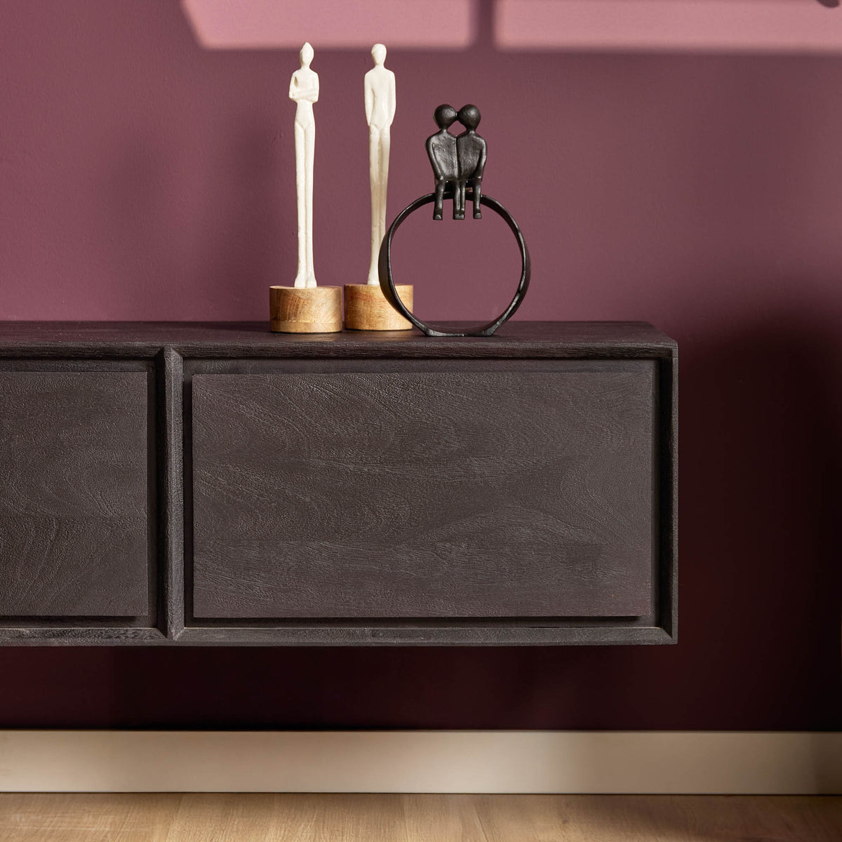 Floating TV Stand Ambiance Mango Wood Black 120cm Starfurn