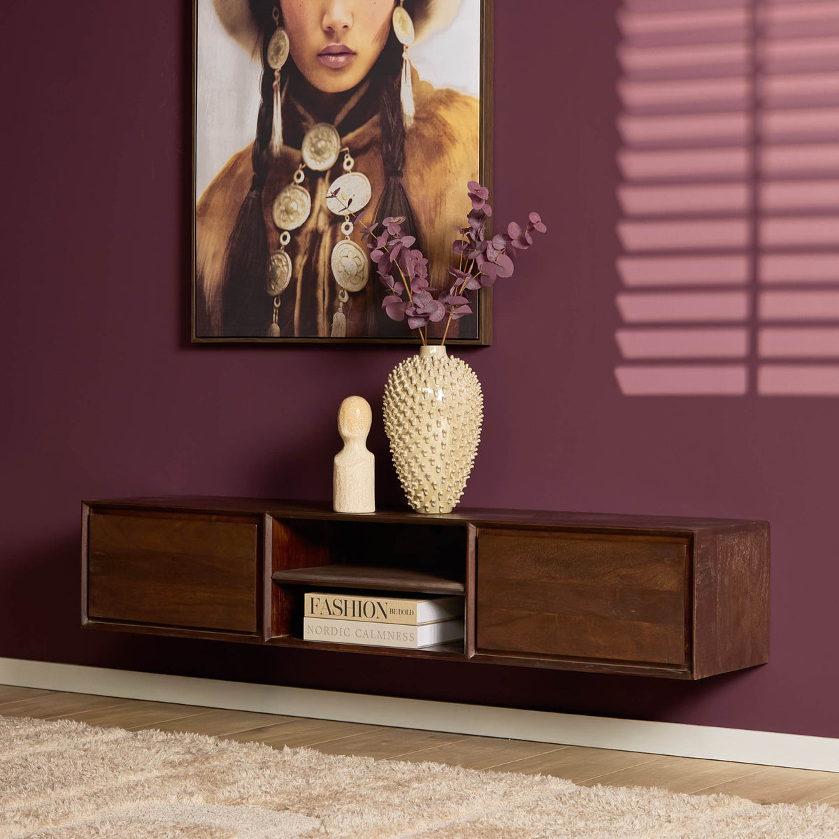 Floating TV Stand Ambiance Mango Wood Brown 160cm Starfurn