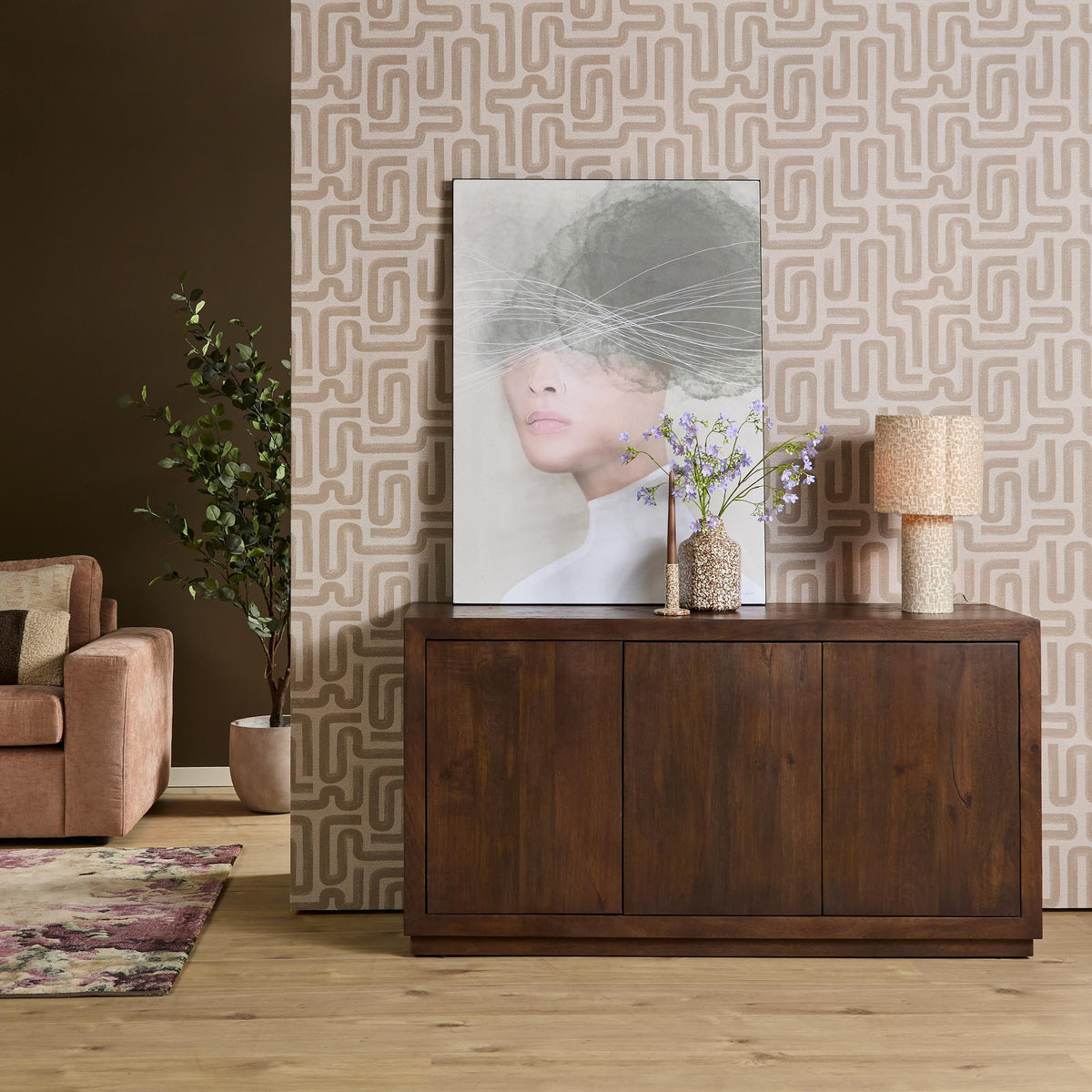 Brussels Mango Wood Sideboard Brown 3 Doors 150cm Starfurn