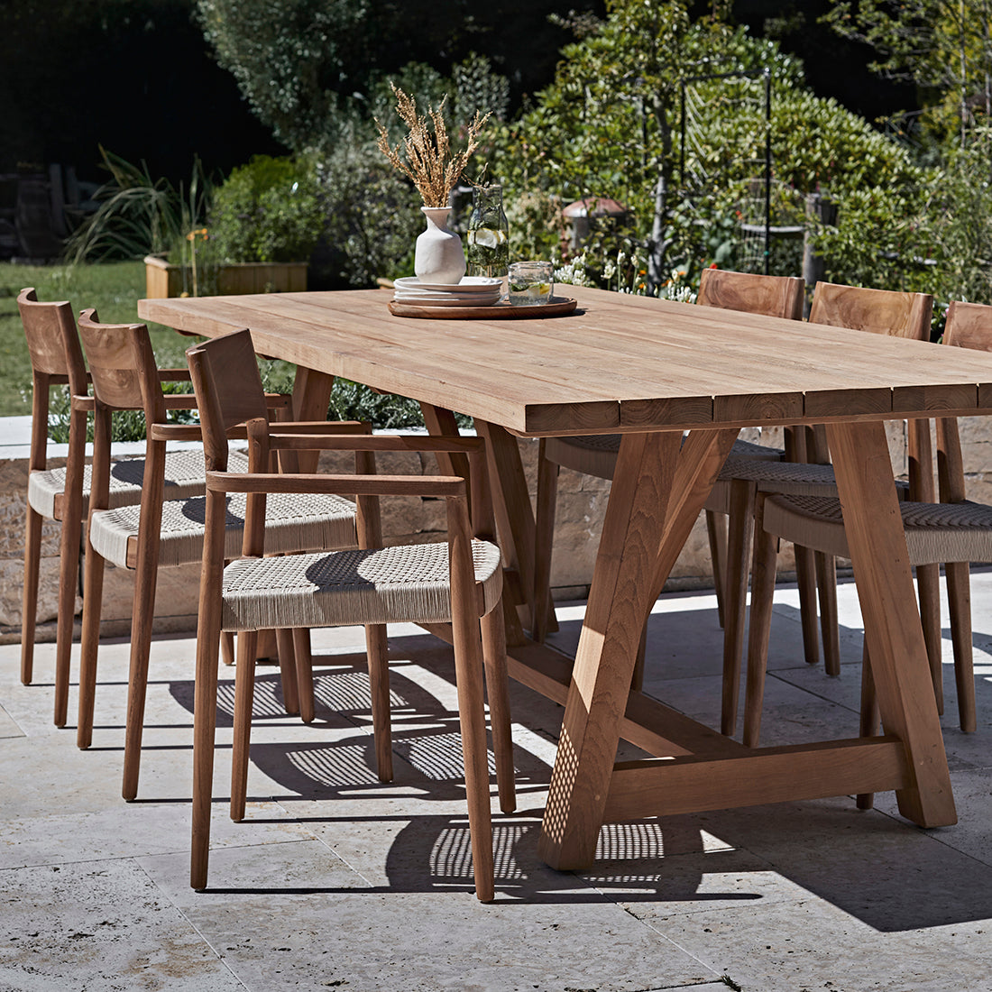 Freya Teak Dining Chair with Armrest Natural Set of 2 Raw Materials