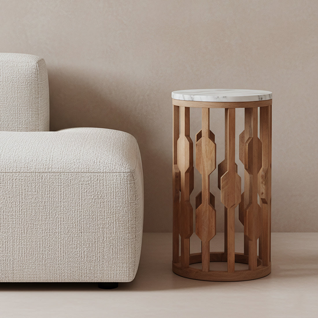 Marble Side Table Atjeh White Ø40x50cm Raw Materials